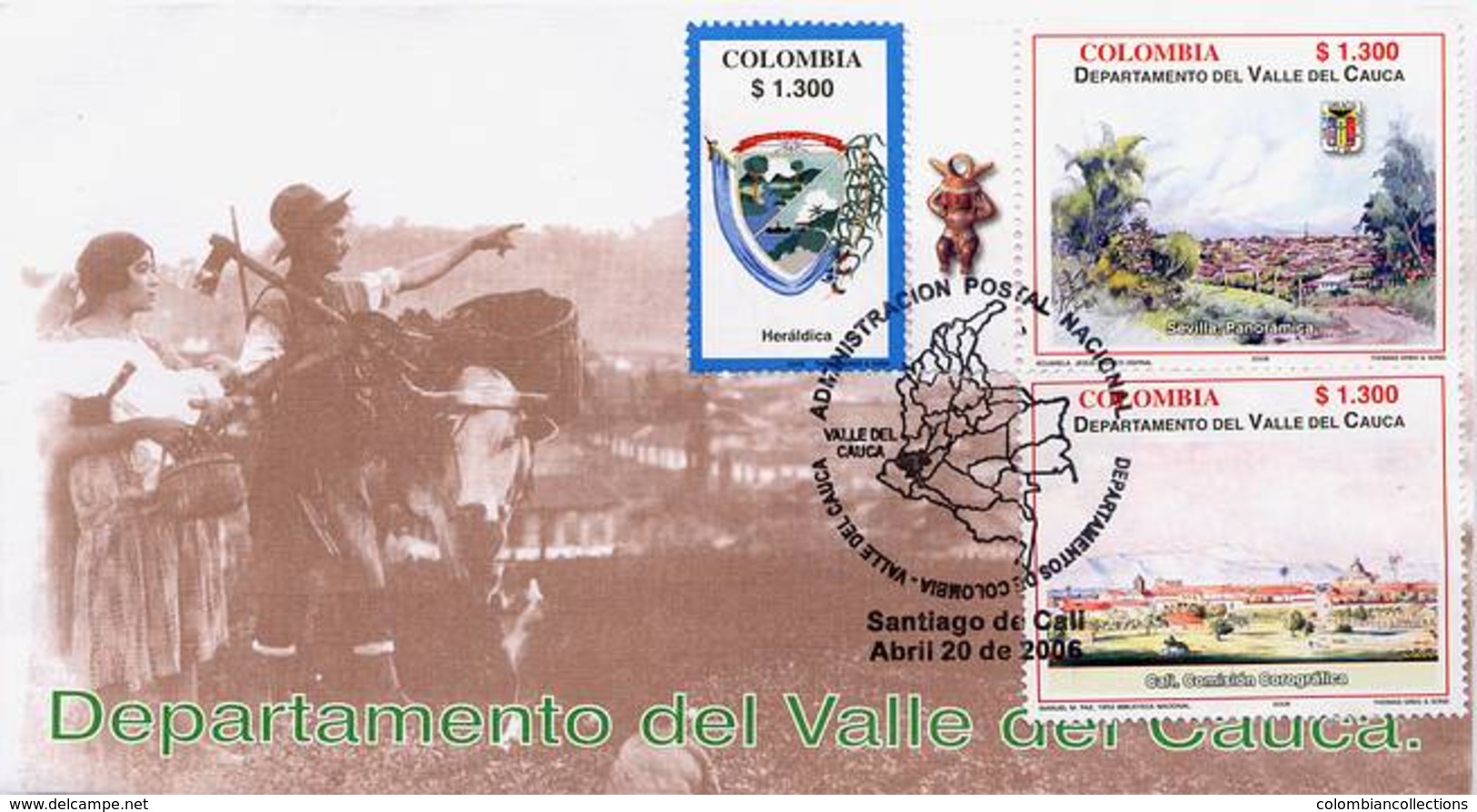 Lote 2396-2407F, Colombia, 2006, 4 SPD-FDC, Depto Del Valle Del Cauca, Dancing, Sugar Cane, Heraldryt, Railway Station - Colombia