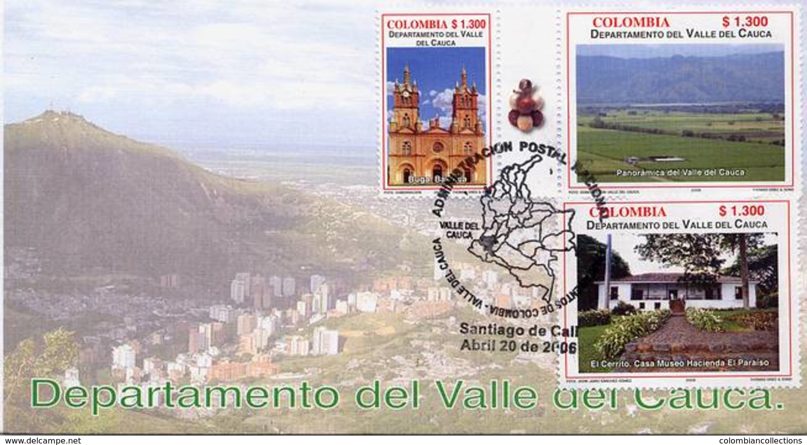 Lote 2396-2407F, Colombia, 2006, 4 SPD-FDC, Depto Del Valle Del Cauca, Dancing, Sugar Cane, Heraldryt, Railway Station - Colombia