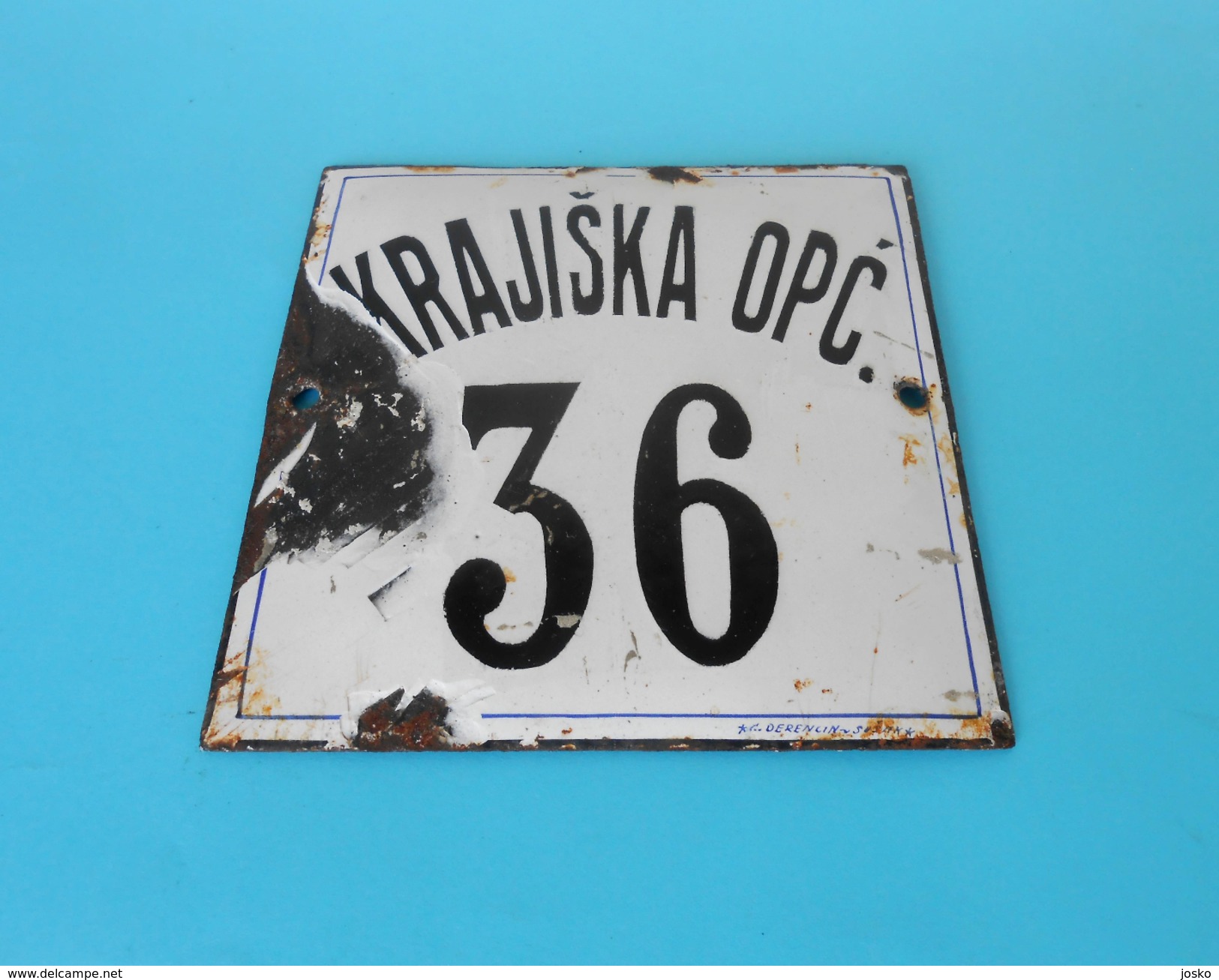 KRAJISKA OPC. 36 Vintage Enamel Porcelain Sign By Derencin, Susak - Croatia ( Yugoslav Kingdom ) PLAQUE ANCIENNE EMAILLE - Tabacco & Sigarette