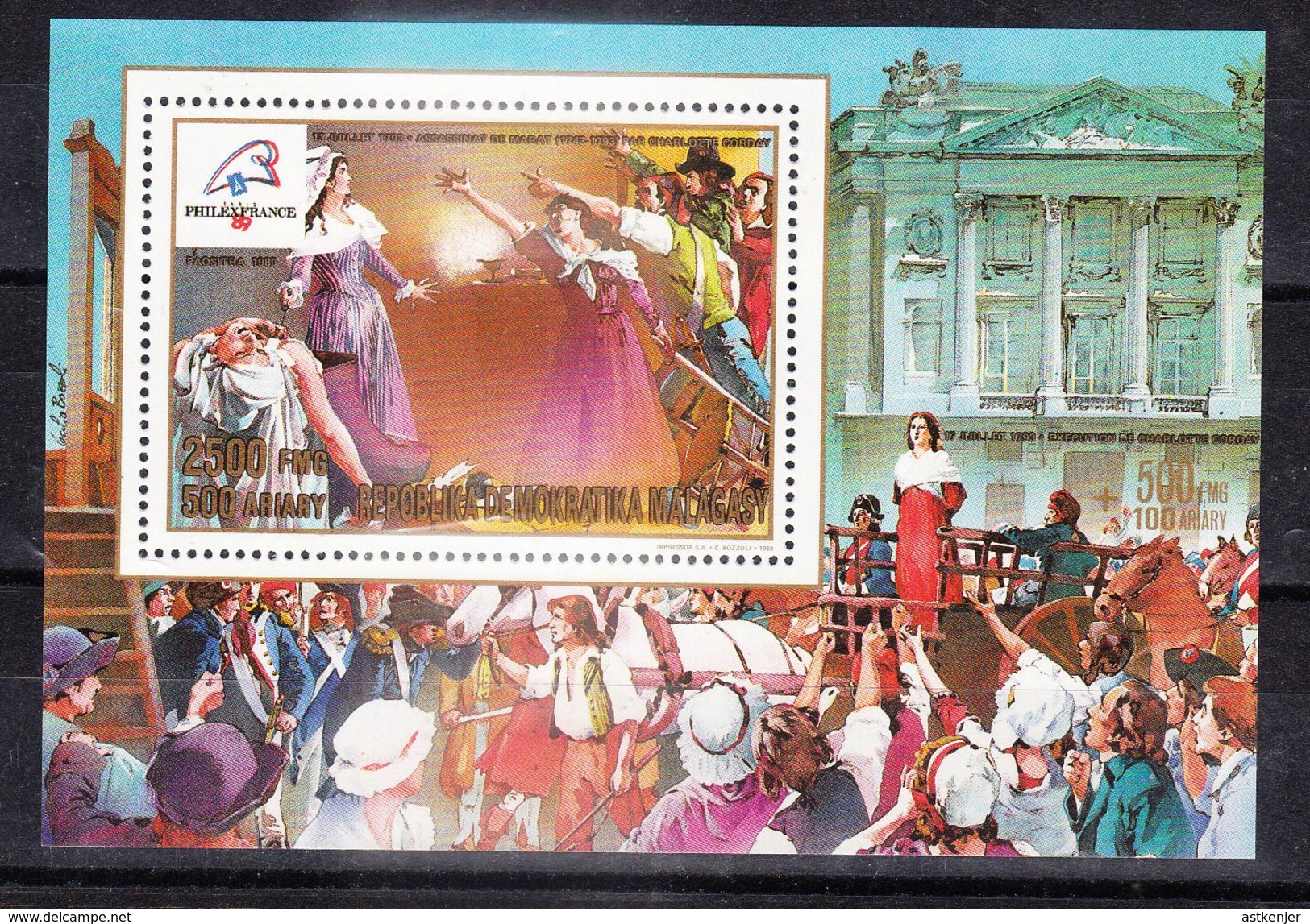 MADAGASCAR - 1989 - Feuillet 927 - Assassinat MARAT - Bicentenaire De La Révolution Française Et Philexfrance 89 - Madagascar (1960-...)