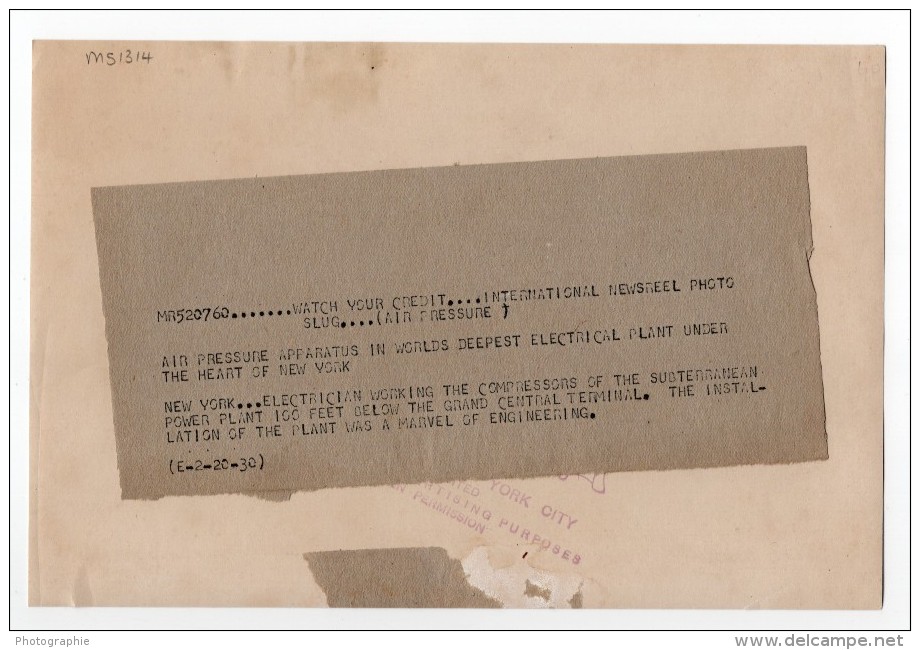New York Interieur Centrale électrique Souterraine Ancienne Photo 1930 - Professions