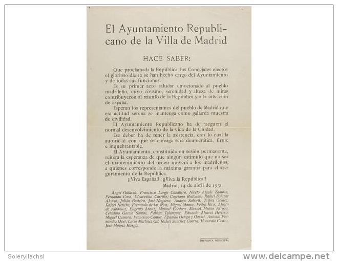 1931. FOLLETO: (2&ordf; REP&Uacute;BLICA). EL AYUNTAMIENTO REPUBLICANO DE LA VILLA DE MADRID.... - Unclassified