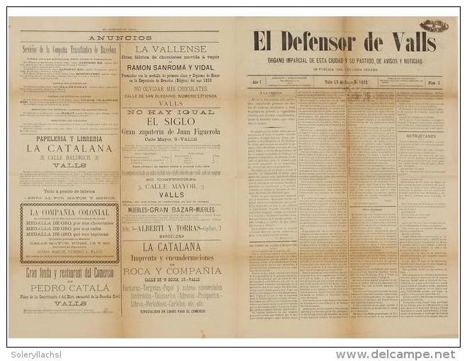 1892. REVISTA: (VALLS). EL DEFENSOR DE VALL. ORGANO IMPARCIAL DE ESTA CIUDAD Y SU PARTIDO, DE... - Unclassified