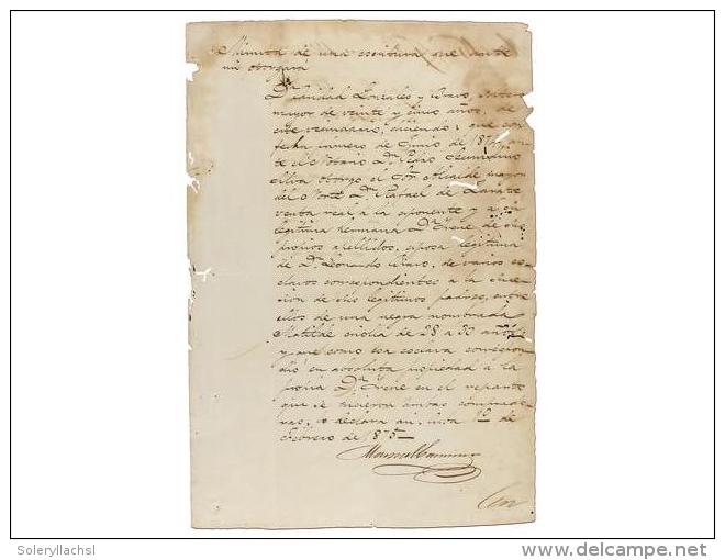 1875. MANUSCRITO: (ESCLAVITUD-CUBA). MINUTA POR LA VENTA DE ESCLAVOS. Documento Dado En Cuba... - Ohne Zuordnung