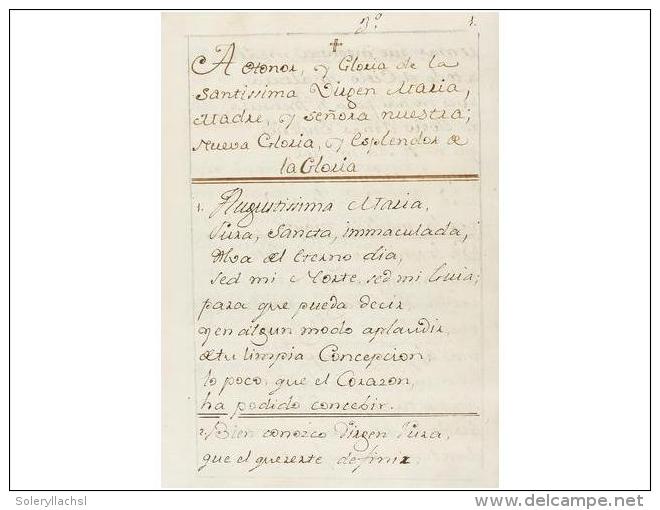 1750 Ca. MANUSCRITO: (RELIGION). A HONOR Y GLORIA DE LA SANTISSIMA VIRGEN MARIA, MADRE, Y... - Unclassified