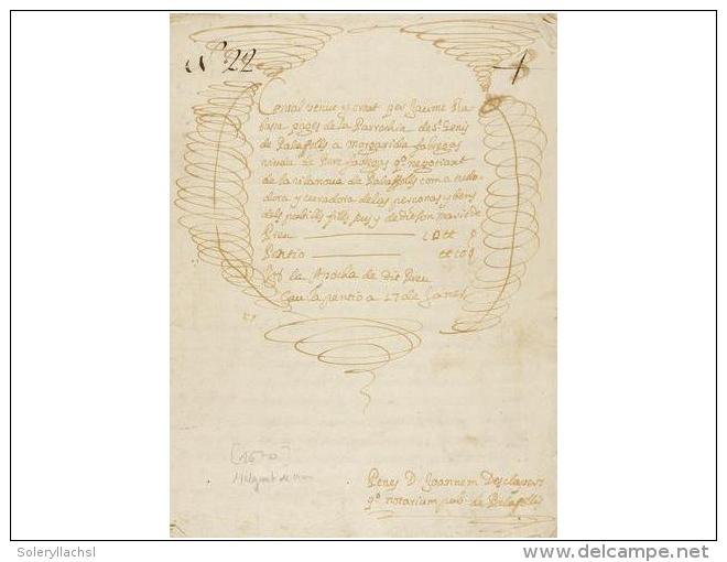 1670. MANUSCRITO: (MALGRAT DE MAR). RABASSA, JAUME: CENSAL VENDIDO Y CREADO... - Ohne Zuordnung