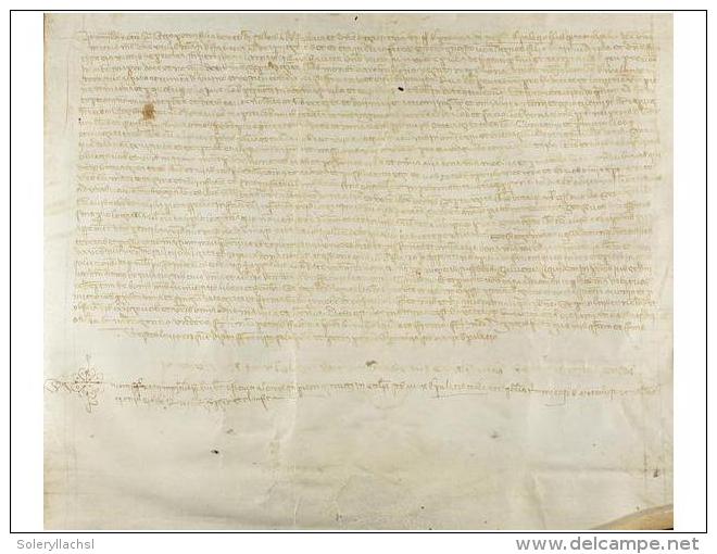 1411. MANUSCRITO: (SANT ESTEVE DE PALAUTORDERA). DOTE Y PACTO NUPCIAL. Pergamino. 33,5x39 Cm.... - Unclassified