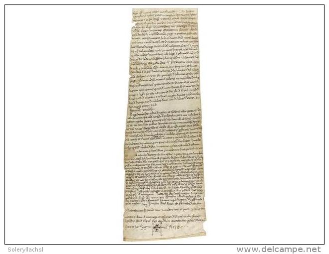 1249. MANUSCRITO: (PERGAMINO). TESTAMENTO DE GUILLEM D&acute;AGUILAR. 42 X 15 Cm. Guillem De... - Ohne Zuordnung