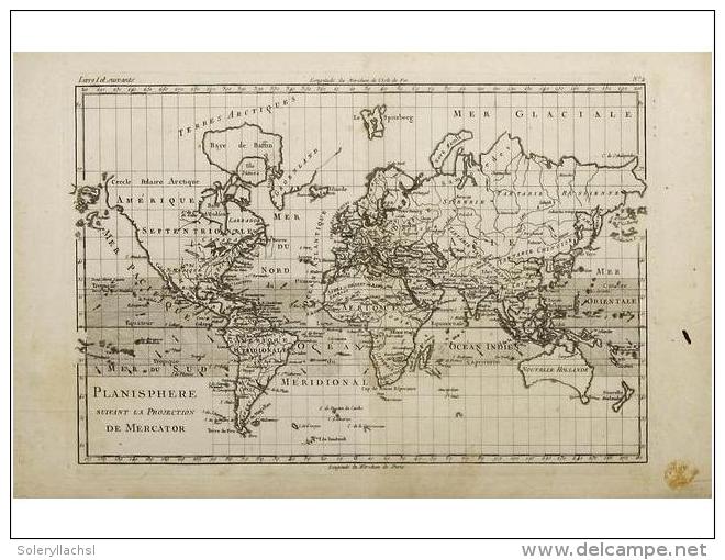 1753. MAPA: BELLIN, JACQUES NICOLAS: PLANISPHERE. Paris: 1753. Plancha 22,5 X 33,5 Cm, Papel... - Unclassified