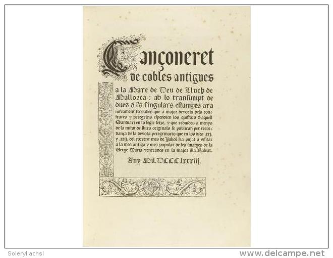 1883. LIBRO: CAN&Ccedil;ONERET DE COBLES ANTIGUES A LA MARE DE DEU DE LLUCH DE MALLORCA. Volumen Con... - Ohne Zuordnung