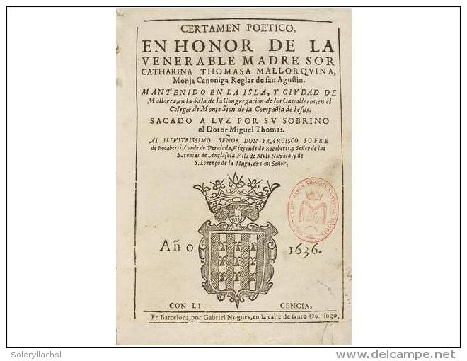 1636. LIBRO: (MALLORCA). THOMAS, MIGUEL [editor]: CERTAMEN PO&Eacute;TICO EN HONOR DE LA... - Unclassified