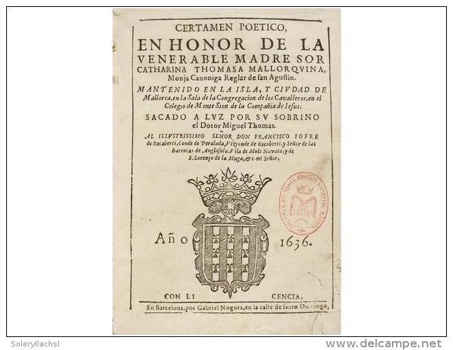 1636. LIBRO: (MALLORCA). THOMAS, MIGUEL [editor]: CERTAMEN PO&Eacute;TICO EN HONOR DE LA... - Ohne Zuordnung