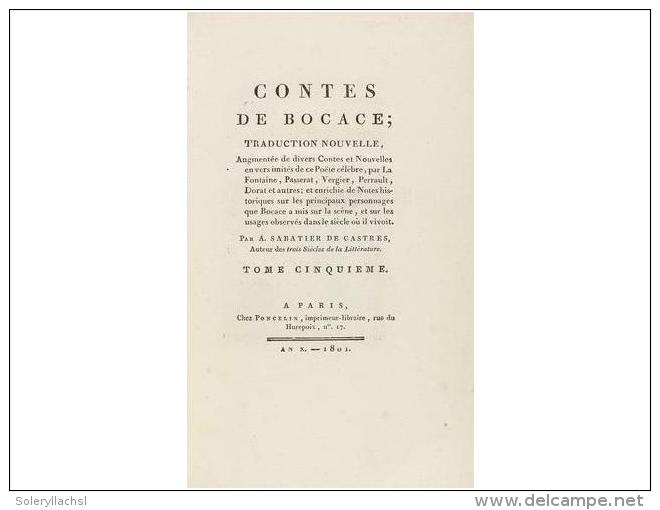 1801. LIBRO: (LITERATURA). BOCACE: LE DECAMERON. Paris: Chez Poncelein, 1801-2. 10... - Unclassified
