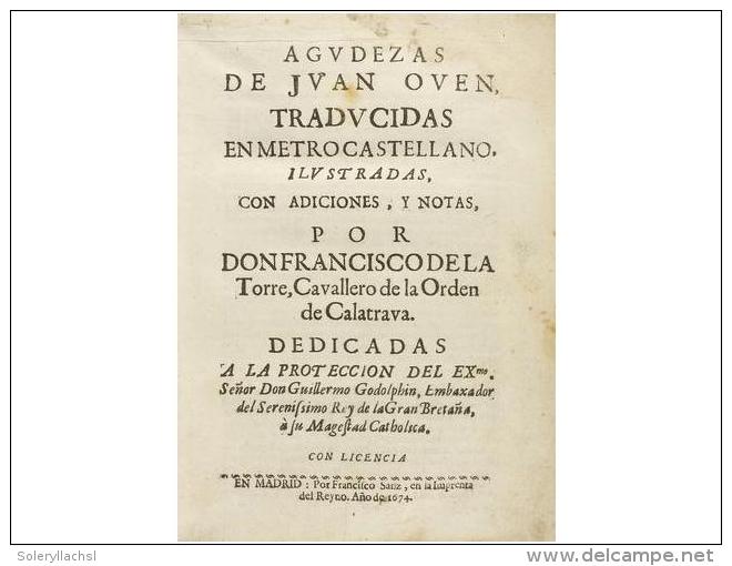 1674. LIBRO: (LITERATURA). OVEN, JUAN: AGUDEZAS DE ... EN METRO CASTELLANO. ILUSTRADAS, CON... - Zonder Classificatie