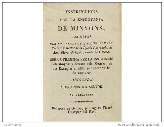 1800 Ca. LIBRO: (PEDAGOGIA). REXACH, BALDIRI: INSTRUCCIONS PER LA ENSENYANSA DE MINYONS,... - Unclassified