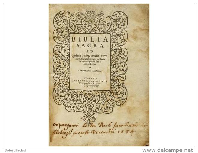 1567. LIBRO: (BIBLIA). BIBLIA SACRA. Lugduni [Lyon]: Apud Ioan Tornaesium, 1567. 8&ordm;.... - Unclassified