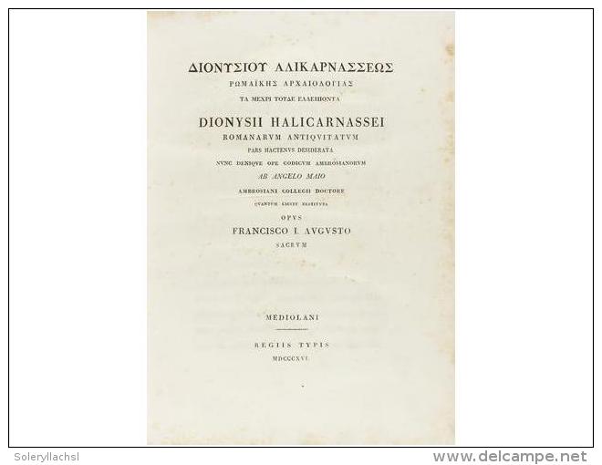 1816. LIBRO: (HISTORIA-ROMA). HALICARNASSEI, DIONYSII: ROMANARUM ANTIQUITATUM PARS HACTENUS... - Zonder Classificatie