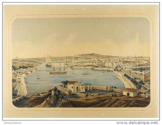 1860. GRABADO: (MENORCA). FABREGUES?: VISTA DEL PUERTO DE MAHON. 27,5 X 42 Cm.... - Ohne Zuordnung