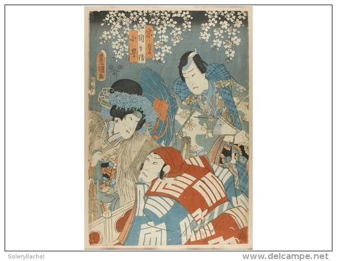 1840 Ca. GRABADO: (GRABADO JAPONES). UTAGAWA; KUNIYOSHI?: RETRATO DE TRES PERSONAJES.... - Ohne Zuordnung