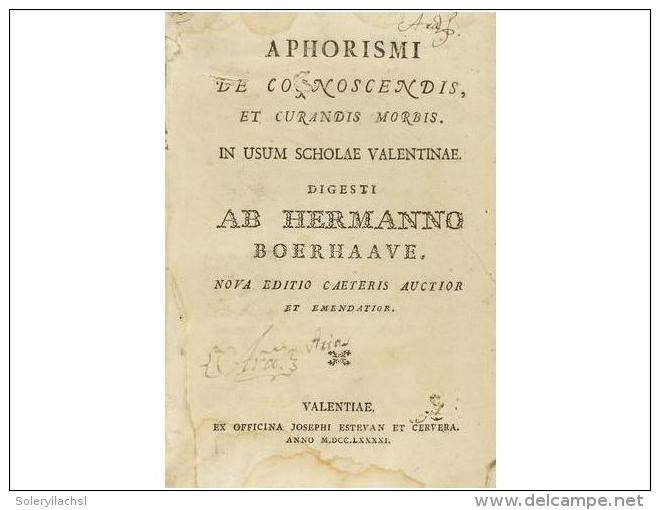 1791. LIBRO: (MEDICINA). BOERHAAVE, HERMANNO: APHORISMI DE COGNOSCENDIS, ET CURANDIS... - Unclassified