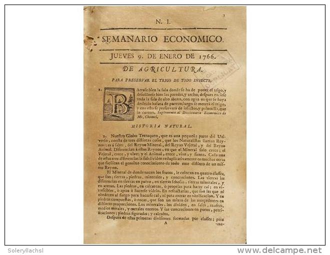 1766. REVISTA: (ECONOMIA). ARAUS, PEDRO DE: SEMANARIO ECON&Oacute;MICO DE AGRICULTURA.... - Non Classificati