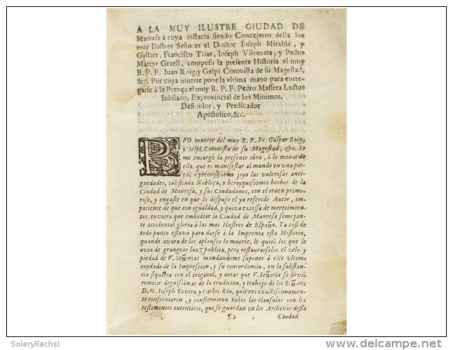 1692. LIBRO: (HISTORIA-MANRESA). ROIG Y GALP&Iacute;, JUAN GASPAR: EPITOME HISTORICO, DE LA... - Non Classés