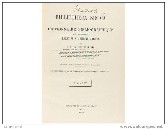 1966. LIBRO: (CHINA Y SU BIBLIOGRAFIA). CORDIER, HENRI: BIBLIOTHECA SINICA. DICTIONNAIRE... - Unclassified