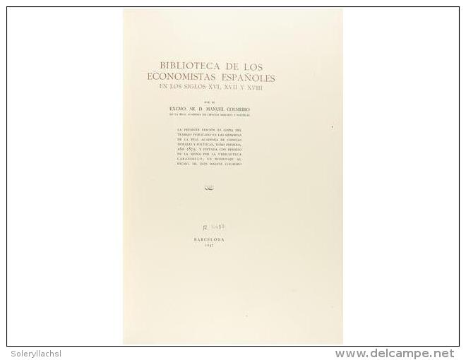 1947. LIBRO: (BIBLIOGRAFIA-ECONOMIA). COLMEIRO, MANUEL; CARANDELL, JUAN: BIBLIOTECA DE LOS... - Zonder Classificatie