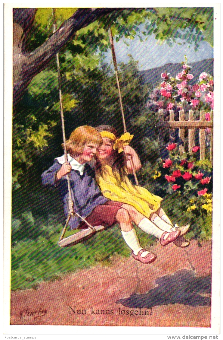 Kinder Beim Schaukeln, Sign. Karl Feiertag, Um 1910/20 - Feiertag, Karl