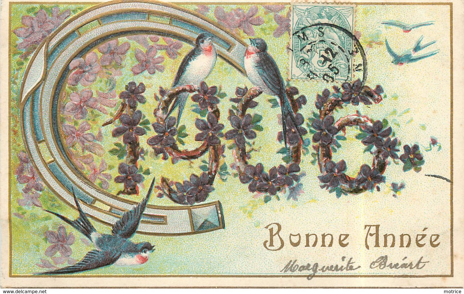 BONNE ANNÉE 1906 - Carte Gaufrée Illustrée. - Nouvel An