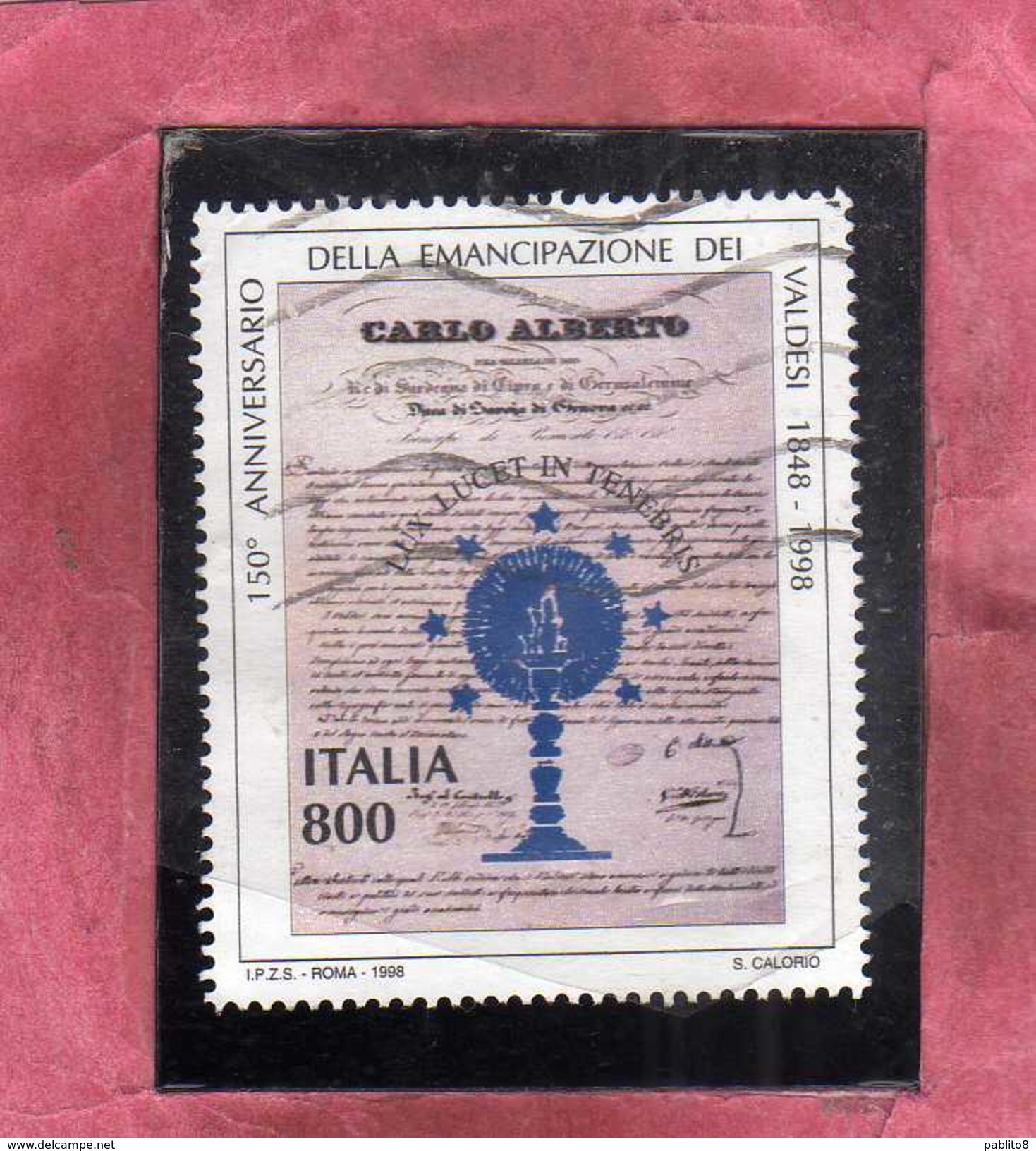 ITALIA REPUBBLICA ITALY REPUBLIC 1998 REGIE PATENTI A FAVORE DEI VALDESI LIRE 800 USATO USED OBLITERE' - 1991-00: Usati