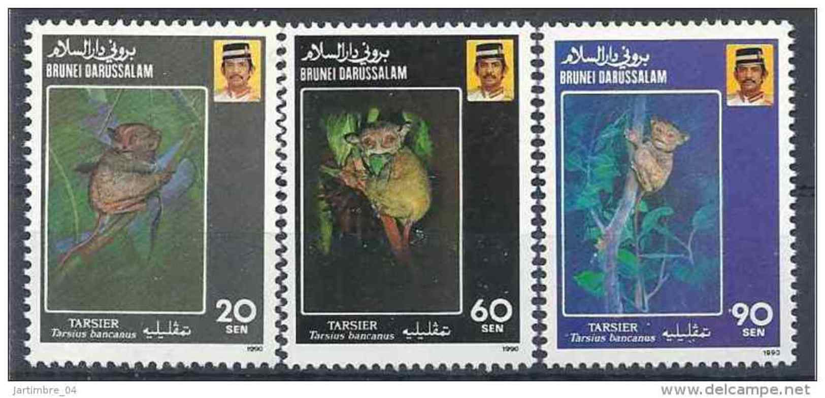 1990 BRUNEI 422-24** Animal Protégé, Tarsier - Brunei (1984-...)