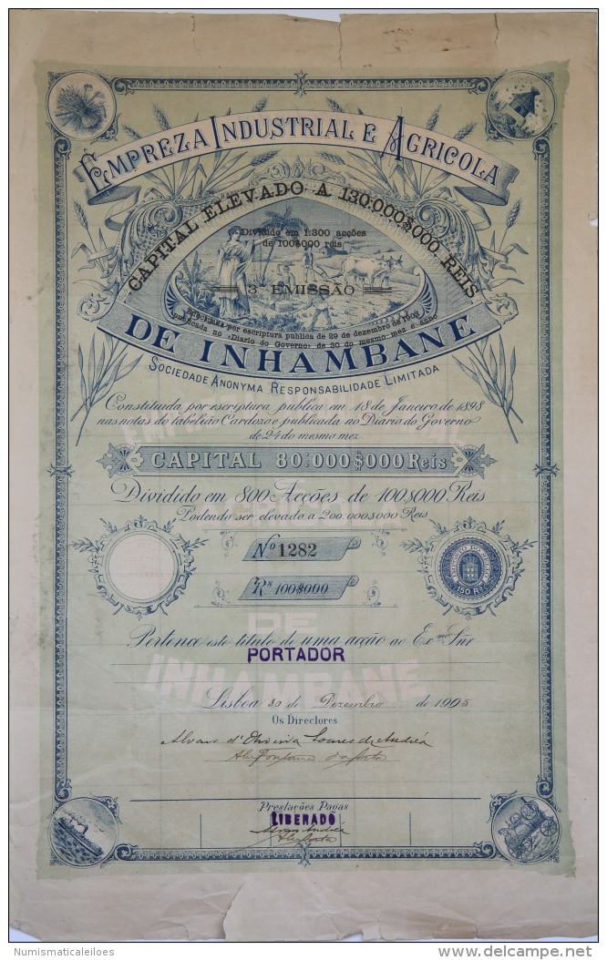 Share - Empreza Industrial E Agricola De Inhambane - 100$000 1905 - Other & Unclassified