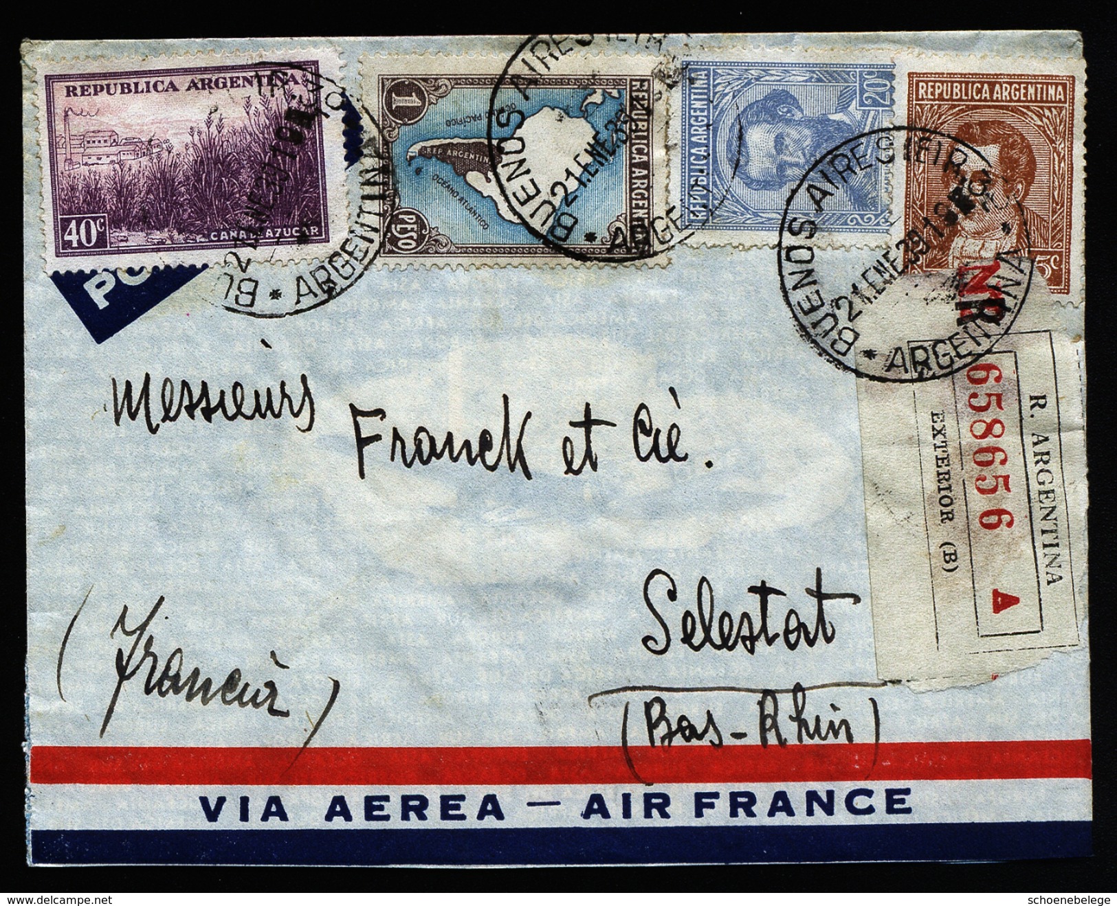 A4686) Argentina Argentinien R-Brief Von Buenos Aires 21.01.39 Nach Frankreich - Briefe U. Dokumente