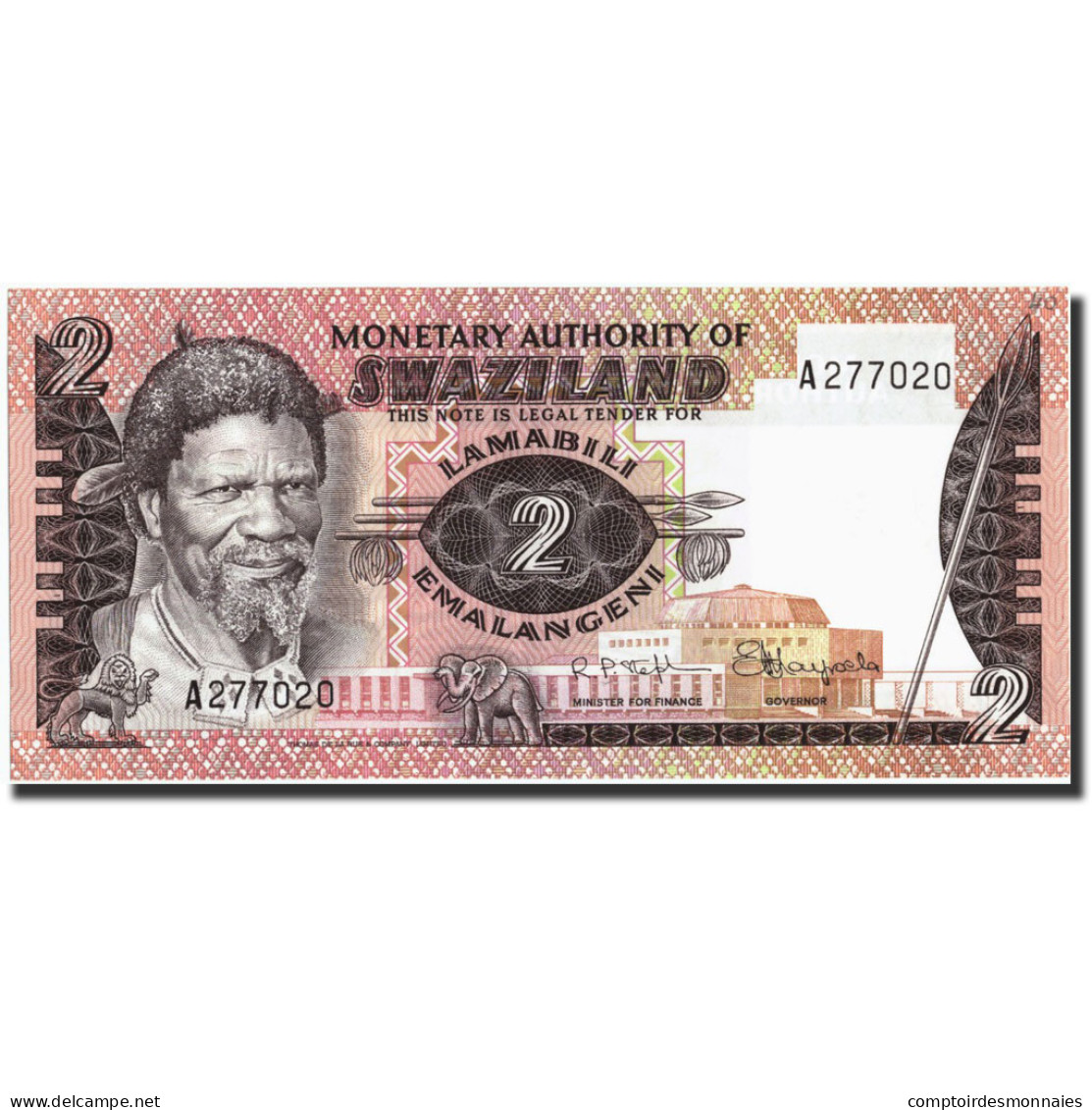 Billet, Swaziland, 2 Emalangeni, Undated (1974), Undated (1974), KM:2a, SPL - Swasiland