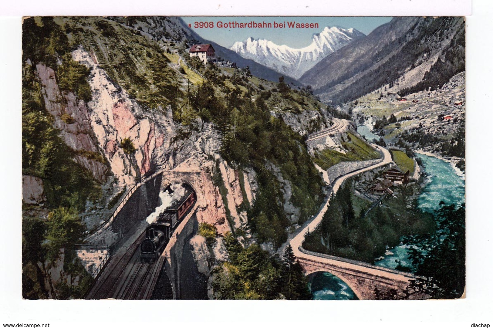 Ligne Du Gothard. Avec Tunnel, Train à Vapeur. Gotthardbahn Bei Wassen. (1615) - Ouvrages D'Art