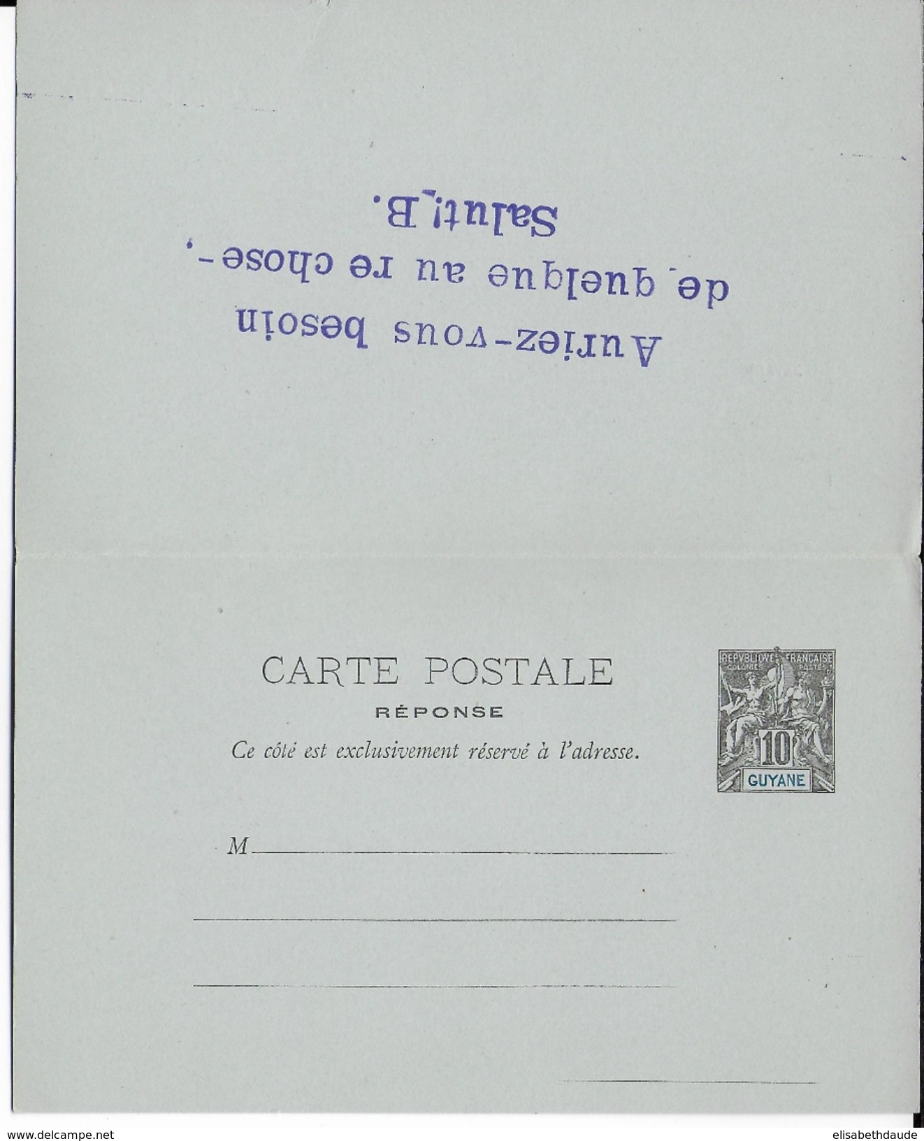 GUYANE - 1898 - CARTE ENTIER TYPE GROUPE Avec REPONSE PAYEE 140X87 De CAYENNE => OPPELN (SILESIE ALLEMANDE) - Brieven En Documenten