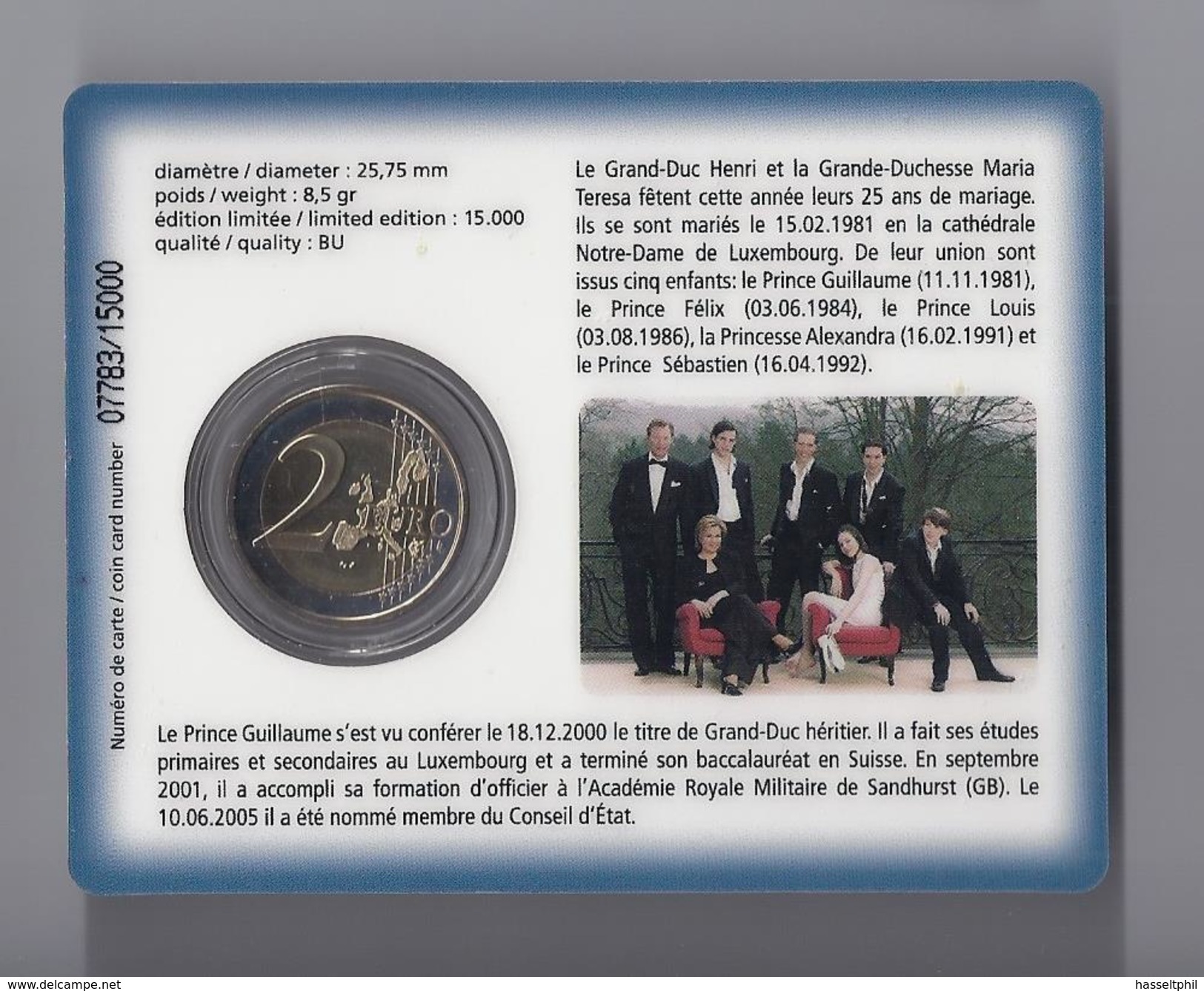 LUXEMBOURG  Coincard 2 &euro; 2006 -  Prince Guilliame - Luxembourg