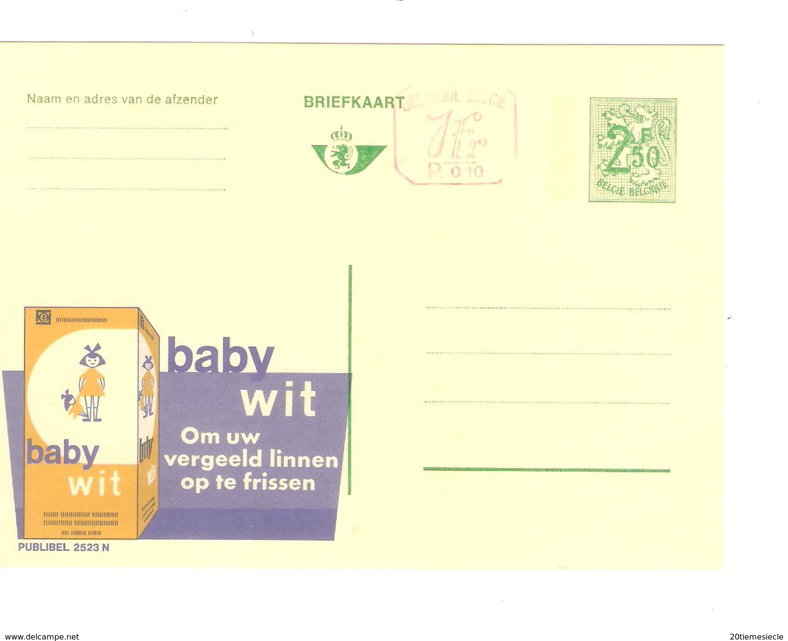 Entier CP Publibel 2523 N Neuf-Nieuw-Mint Baby Wit AP1034 - Werbepostkarten