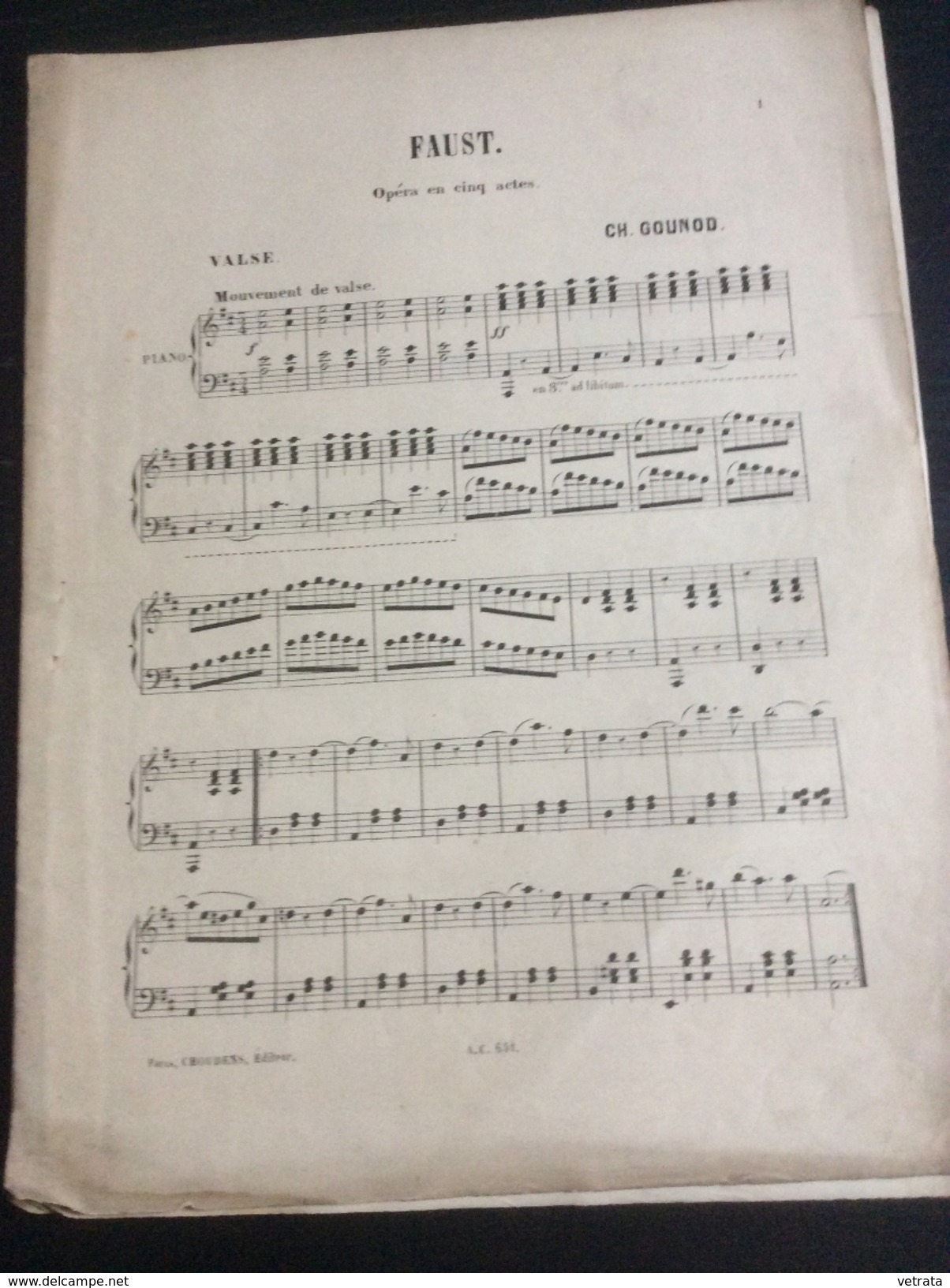 Partition : Faust, Gounod (Choudens Ed.- 5 Feuillets - Début Du Siècle Dernier - état Moyen) - Opéra