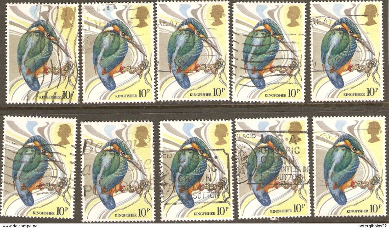 Great Britain 1980 SG 1109 10p Kingfisher Good Sound Used X10 - Vrac (max 999 Timbres)