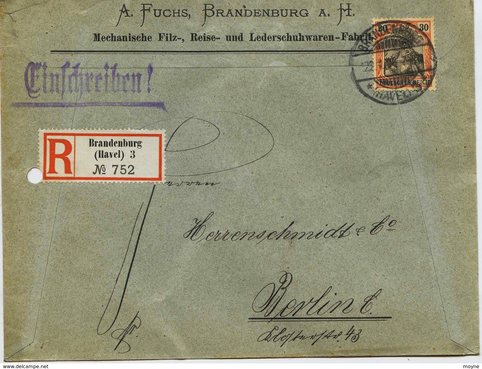 T 67- Allemagne :  LETTRE RECOMMANDEE  : De  BRANDENBURG   à  BERLIN 23.01.1906  - 1 Deutsches Reich 30 - T.B.ETAT - Briefe U. Dokumente