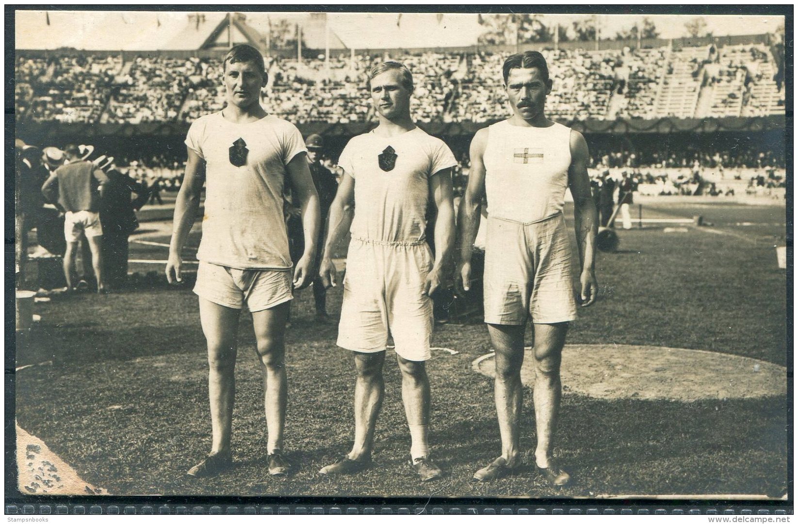 1912 Sweden Stockholm Olympics Official Postcard 186 Discus Taipale, Niklander, Magnusson - Olympic Games