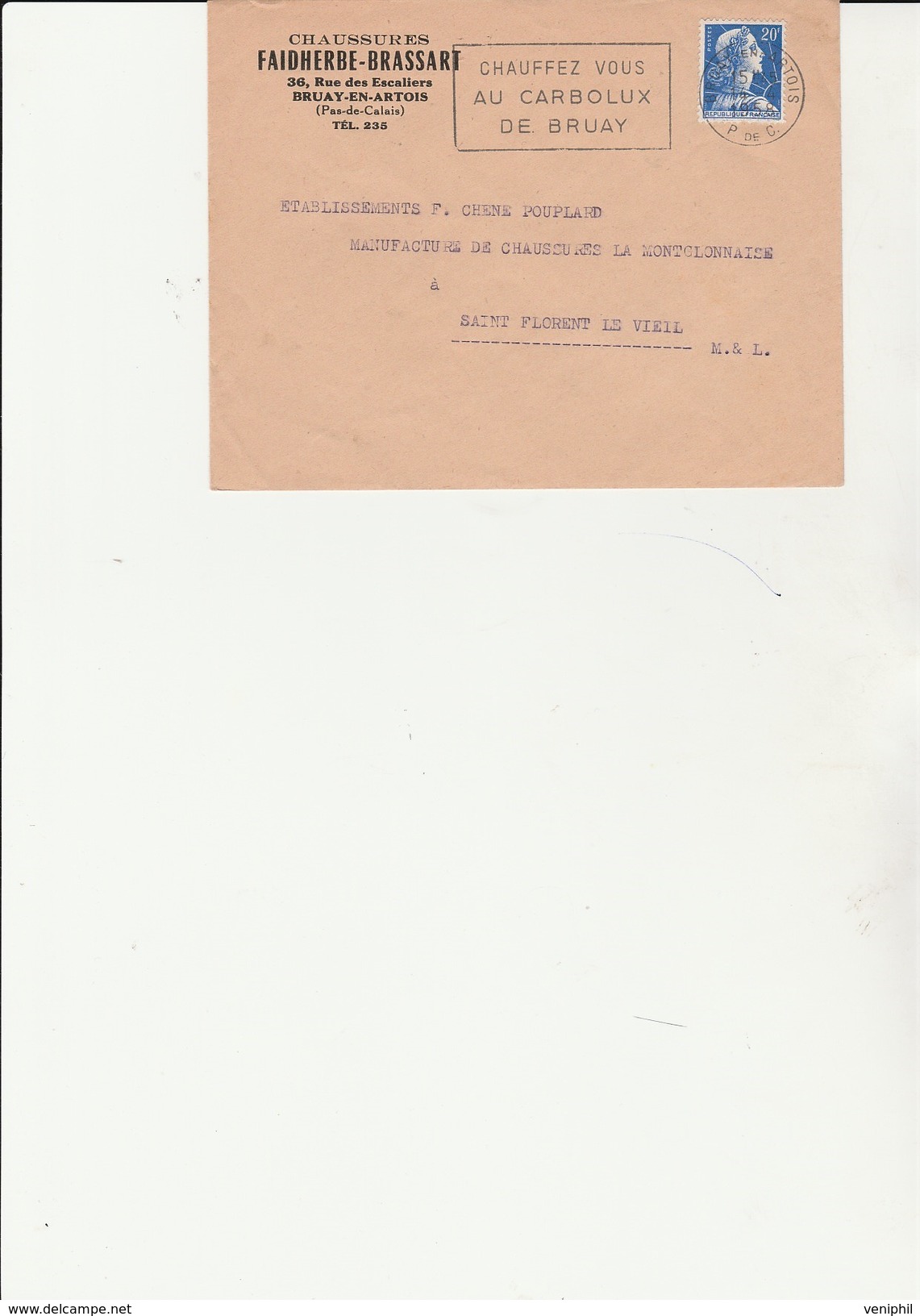 LETTRE  OBLITERATION FLAMME " CHAUFFEZ VOUS AU CARBOLUX DE BRUAY  CAD 1958 - Oblitérations Mécaniques (flammes)