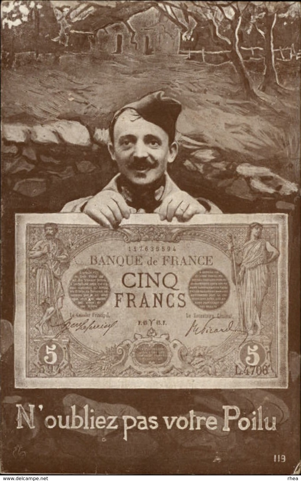 MONNAIES - Billet De Cinq Francs 6 N'oubliez Pas Votre Poilu - Militaria - Numismatique - Münzen (Abb.)