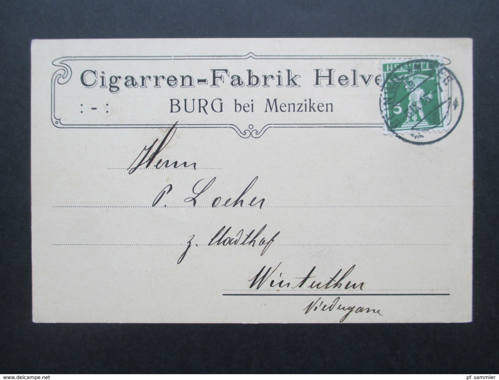 Schweiz 1915 Postkarte / Firmenkarte Cigarren Fabrik Helvetia. Burg Bei Menziken. Beinwill Am See - Cartas & Documentos