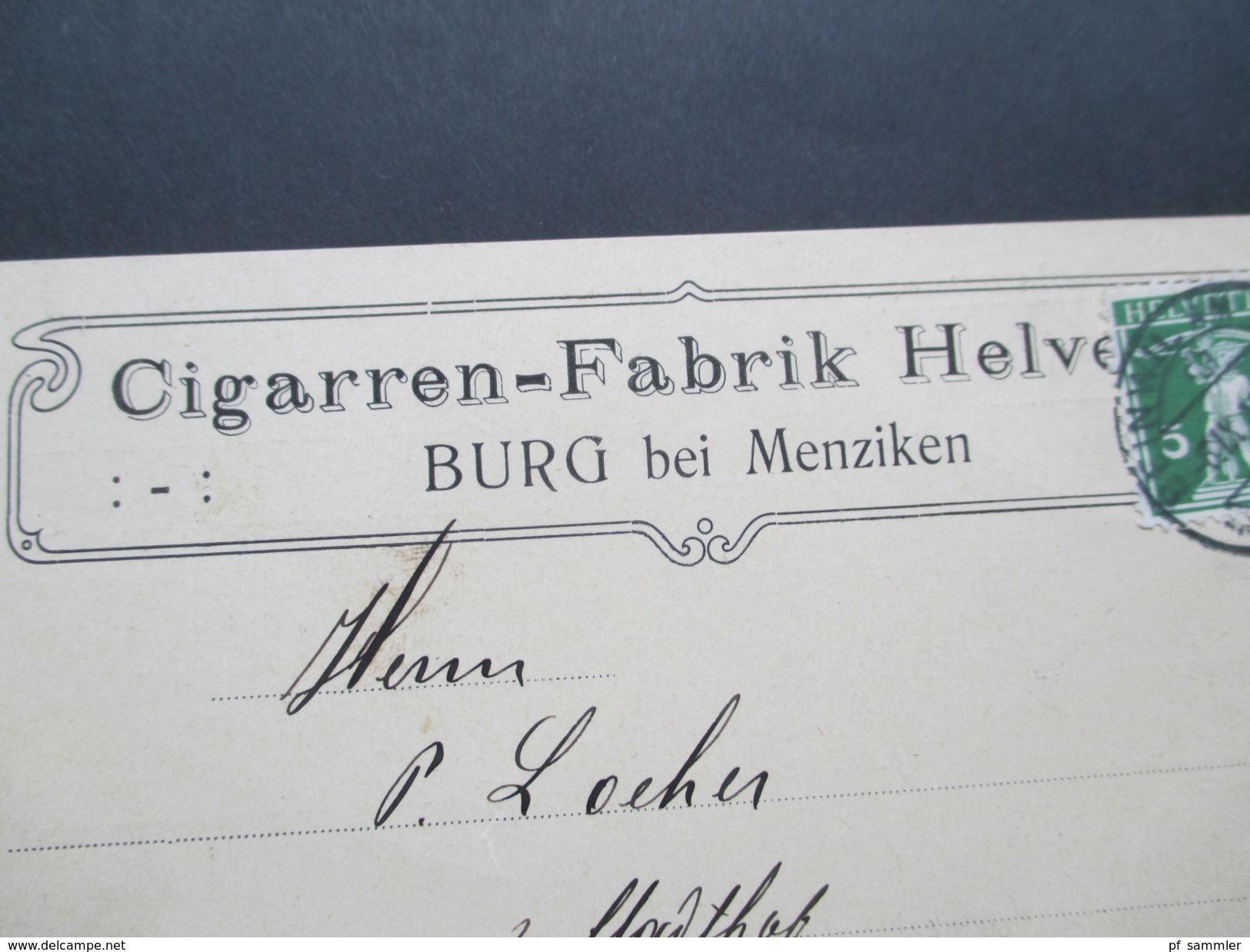 Schweiz 1915 Postkarte / Firmenkarte Cigarren Fabrik Helvetia. Burg Bei Menziken. Beinwill Am See - Cartas & Documentos