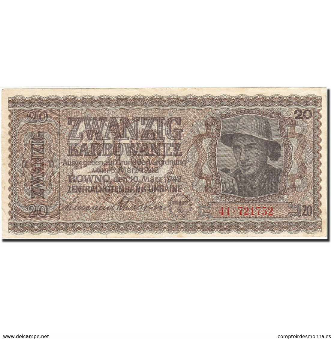 Billet, Ukraine, 20 Karbowanez, 1942, 1942-03-10, KM:53, TB - Ukraine