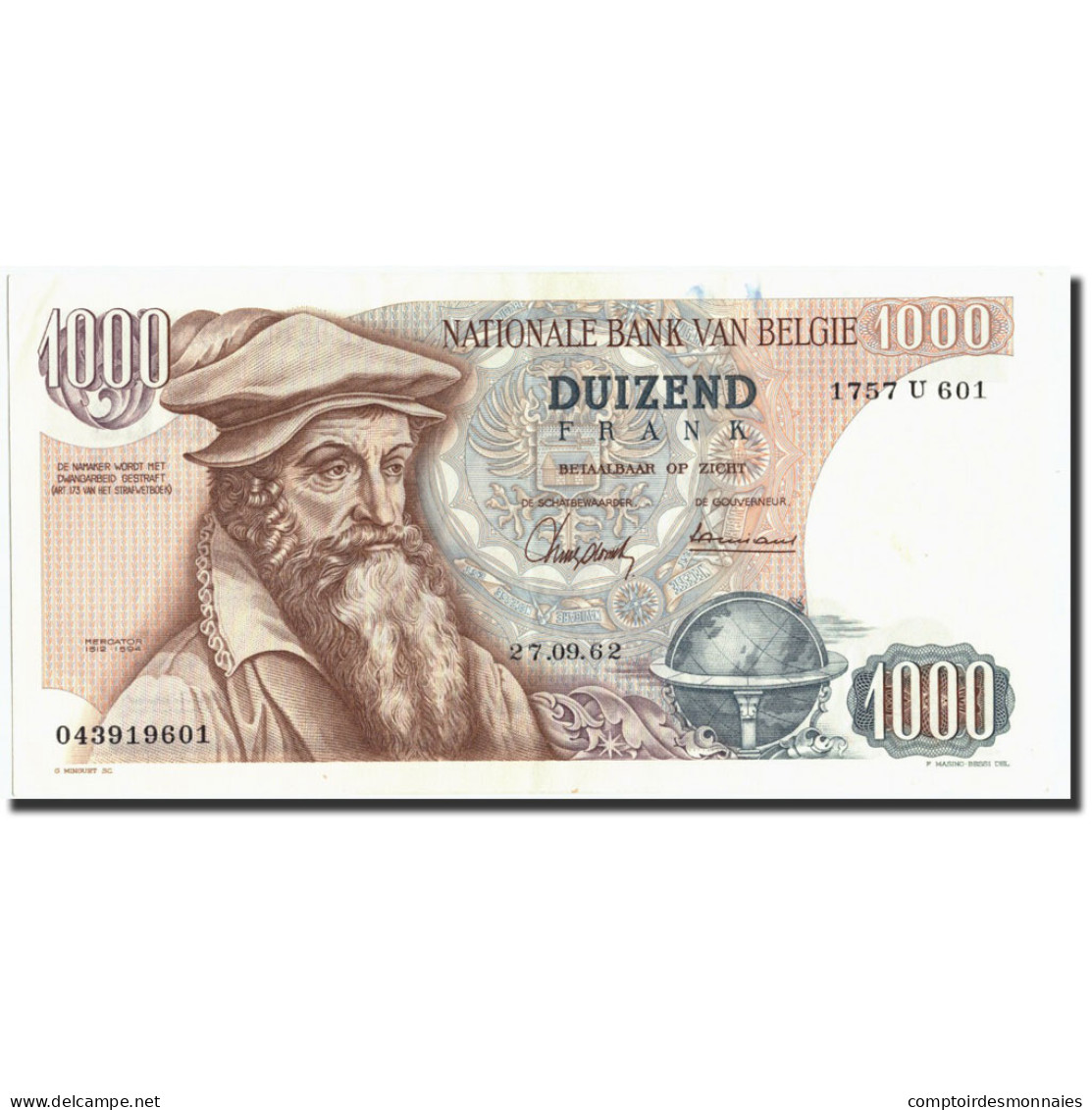 Billet, Belgique, 1000 Francs, 1962, 1962-09-27, KM:136a, TTB+ - 1000 Francs