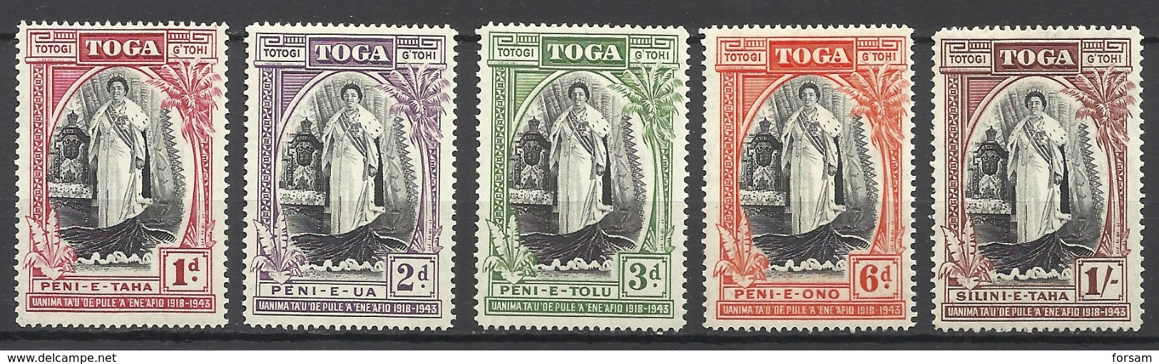 TONGA..1944..Michel # 82-86...MLH. - Tonga (...-1970)